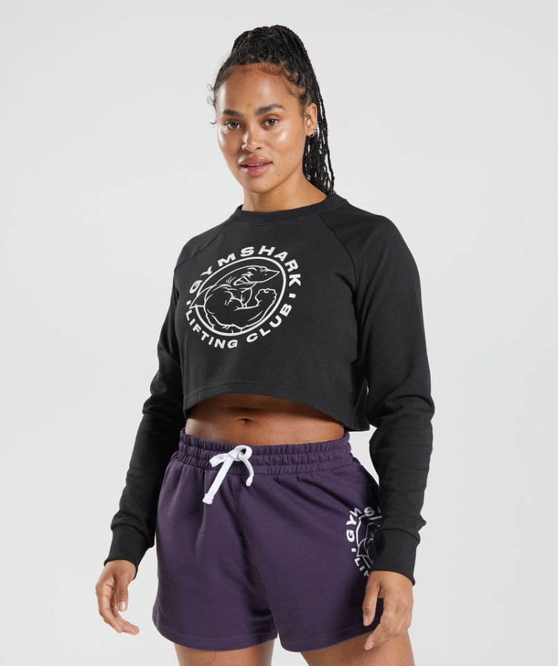 Bluzy Gymshark Legacy Cropped Damskie Czarne | PL 062CJT